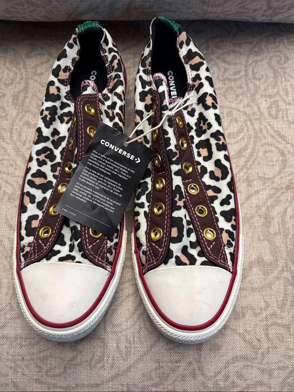 Converse Low Top Sneakers - Leopard Print with Burgundy Trim and Gold Eyelets - Picture 3 of 4